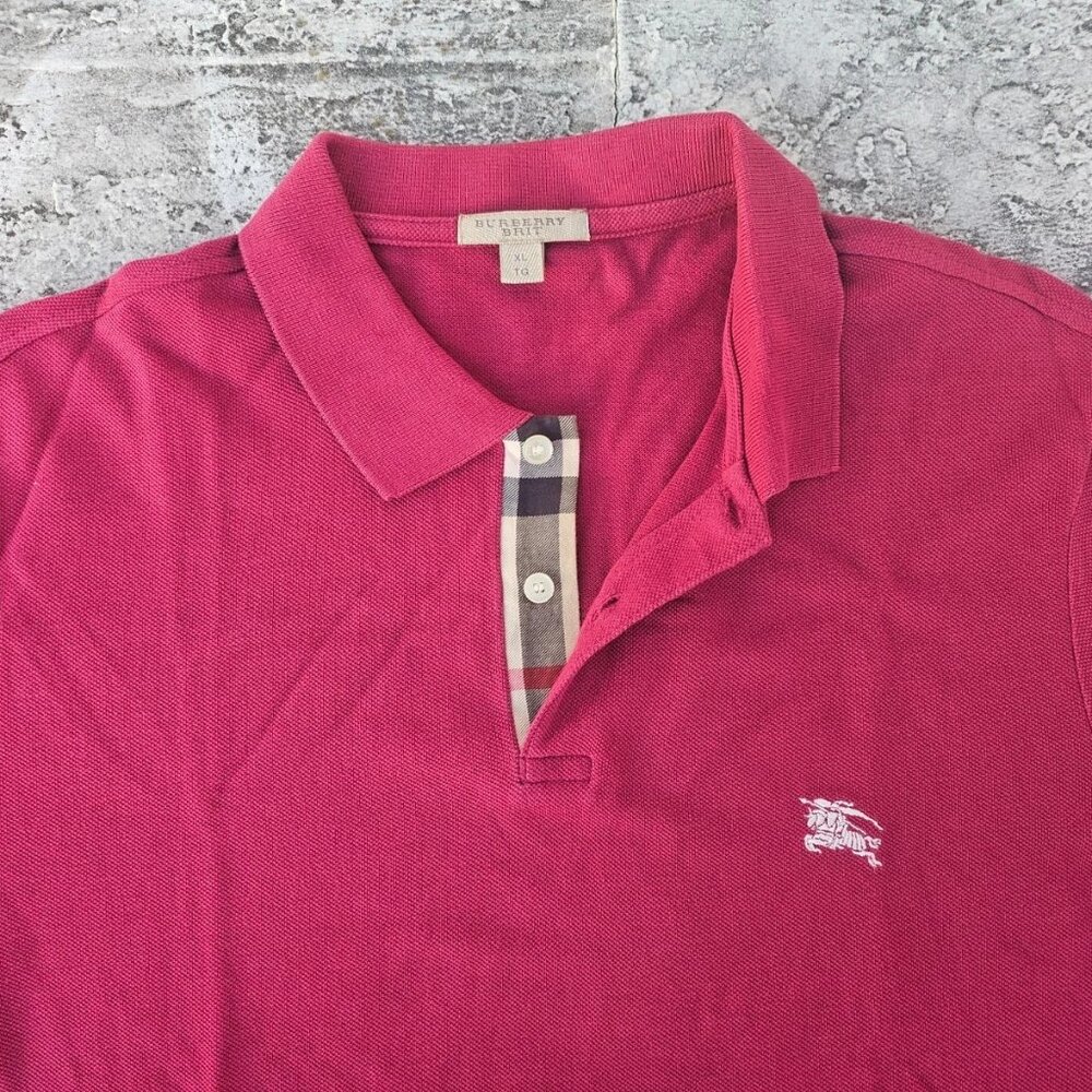 Authentic Burberry Men Polo Shirt Tee Burgundy Red Cotton T Shirt Size XL/TG